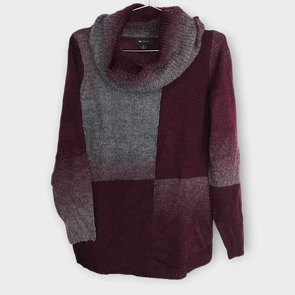 AB Studio Womens Sweater Sz Small Black Burgundy Cowl Neck NWT Mohair Acrylic